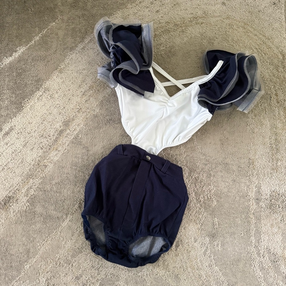 Kelle Blue Jean Baby Leotard and Suspenders Pants - Picture 2 of 9